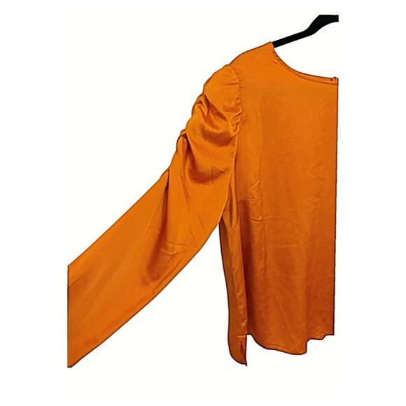 ELOQUII Blouse Satin Boat Neck Long Ruched Sleeves Burnt Orange Blouse Size 18 - Picture 5 of 13